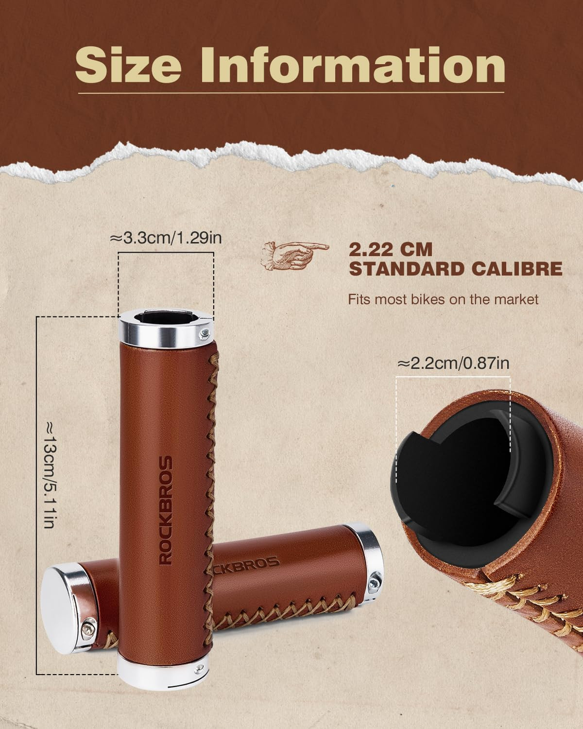 Leather Bike Handlebar Grips for 22.2mm Vintage Mountain Bike Folding Bicycle fo