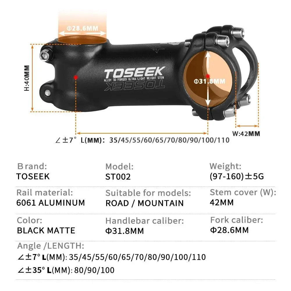 Ultralight Road Mountain Bike Handlebar Stem 7/35 Degree 60/70/80/90/100mm Stem