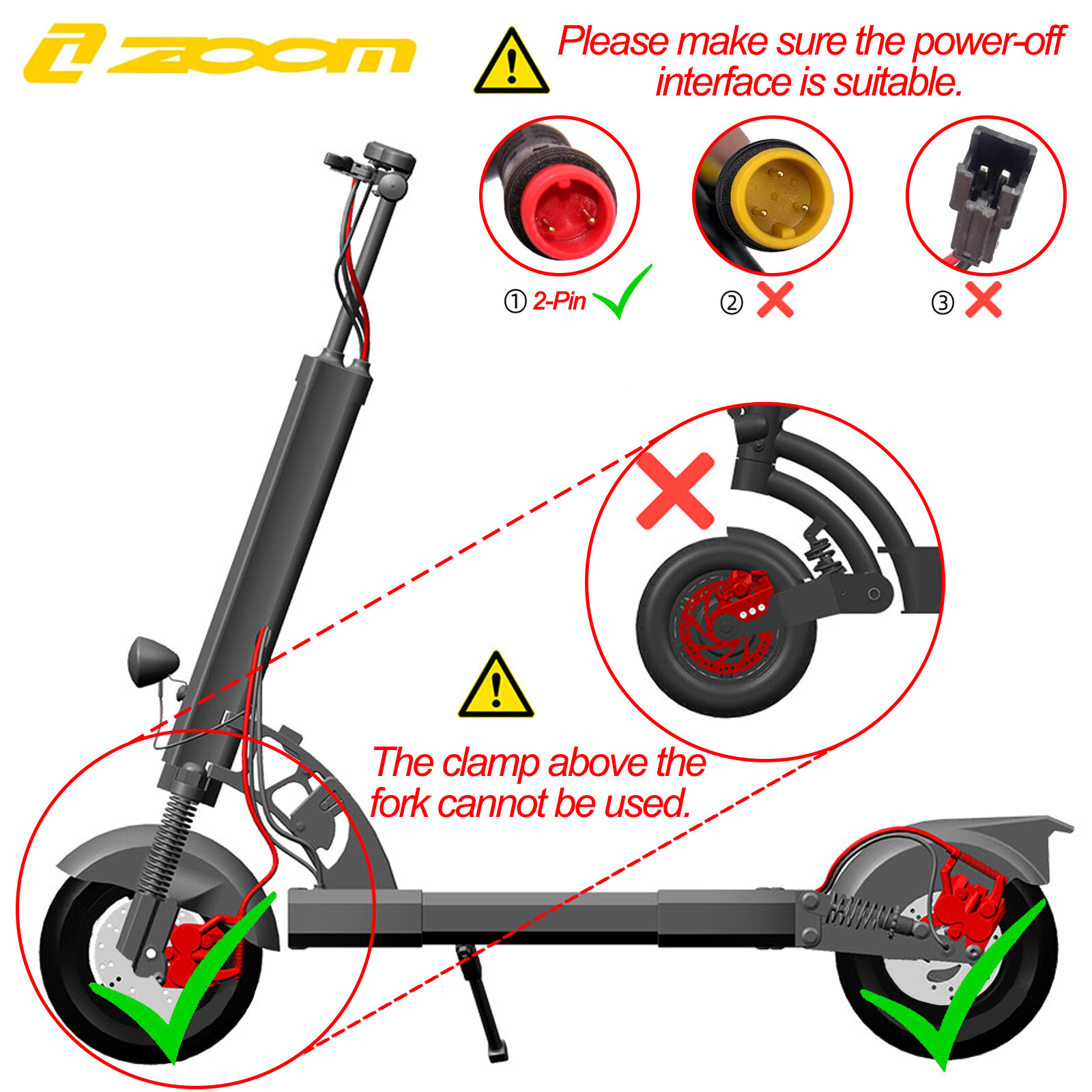 ZOOM HB-876E E-Bike Red Hydraulic Disc Brake 4-Piston Caliper w/Power-Off MTB