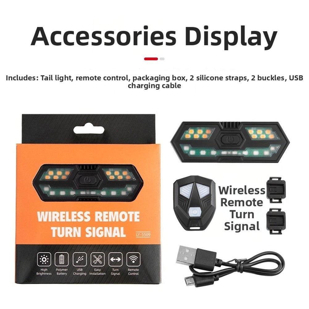 6 Mode Bike Turn Light Wireless Remote USB Rechargeable Rear Indicator Light