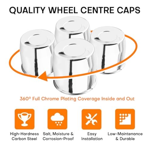 4 Pack 5.12in Push Through Steel Wheel Center Caps Chrome Silver for 5.12″