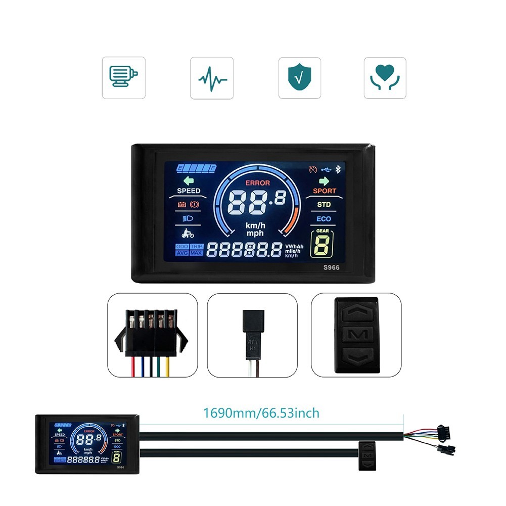 LCDS966 Electric Bike Display with Clear Data Readouts for No for 2 Protocol