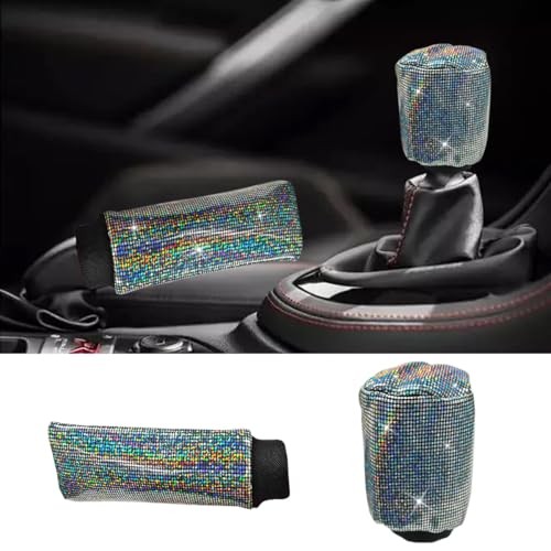2PCS Car Hand Brake Cover and Gear Shift Knob Cover, Bling Crystal Silver