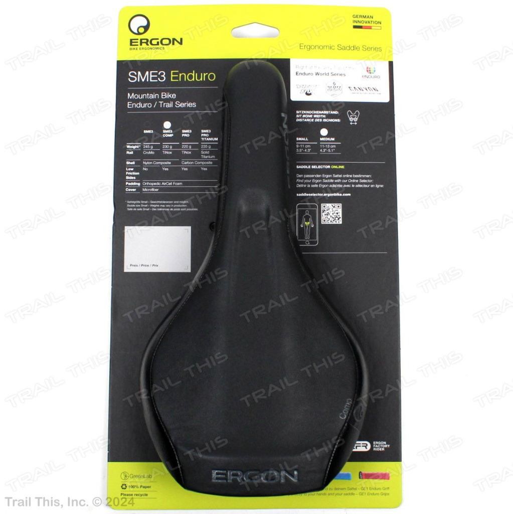 Ergon SME3 Enduro Bike Saddle Medium Unisex MTB Nylon TiNox Rails Stealth Black