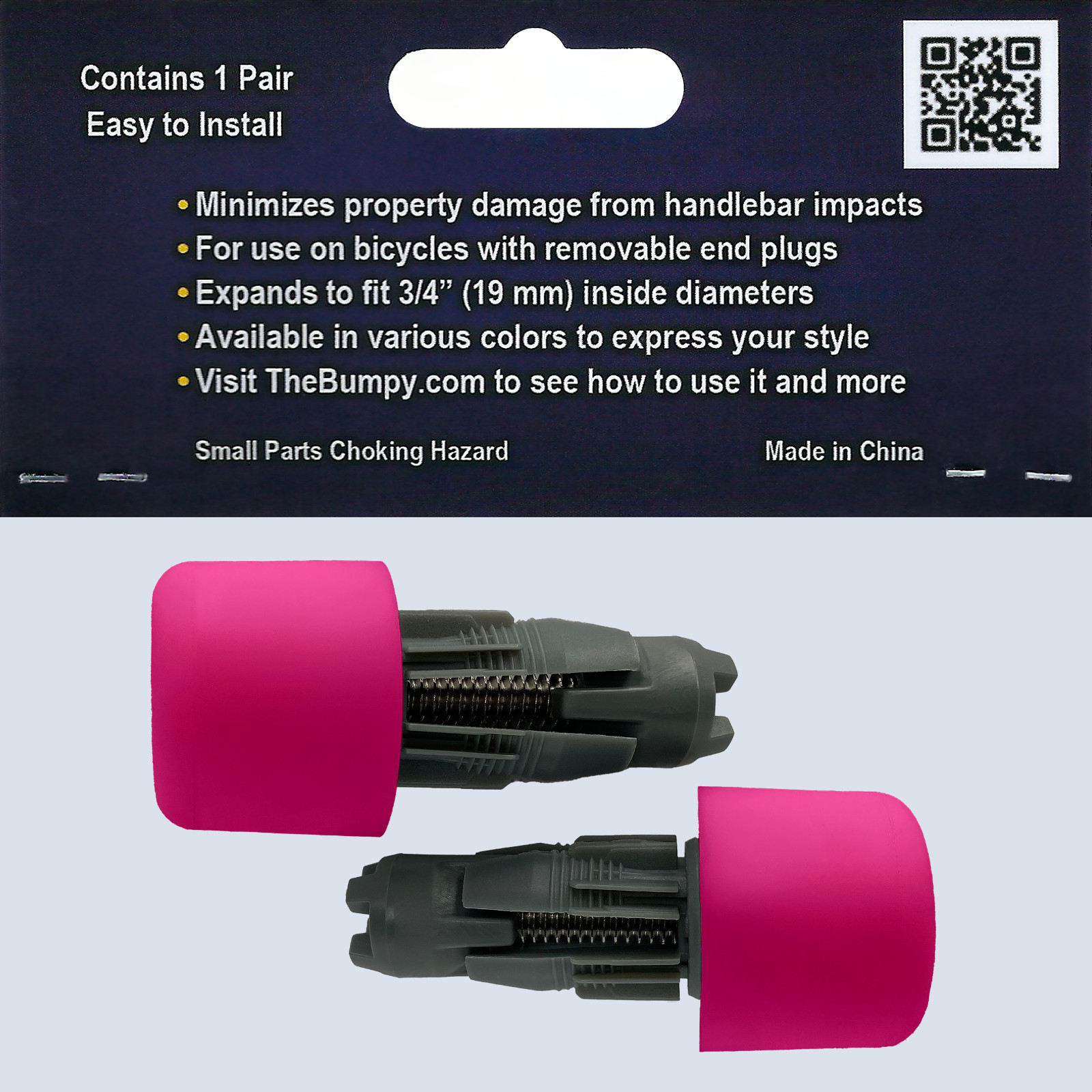 BUMPY END PLUG Bike Handlebar Soft Safe Secure Best Fit Grip Cap Pink Pair