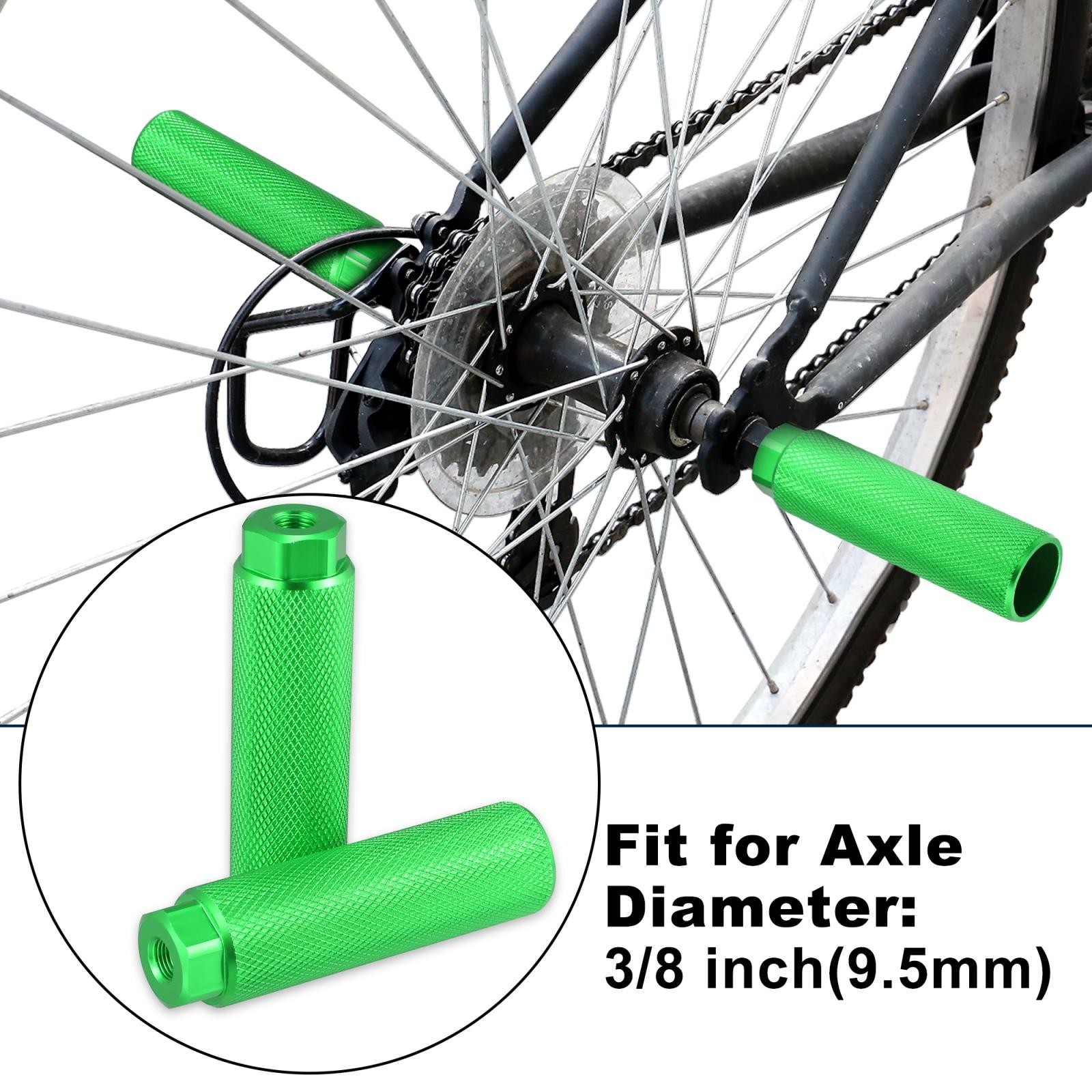 Pair Aluminum Alloy Rear Foot Pegs Green for MTB Bicycle Fit 3/8 inch Axles