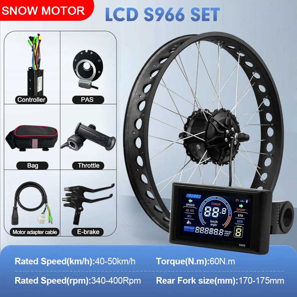 Snow Fat E-bike Conversion Kit 48V 750W Rear Hub Motor Wheel Dropout 170-175mm