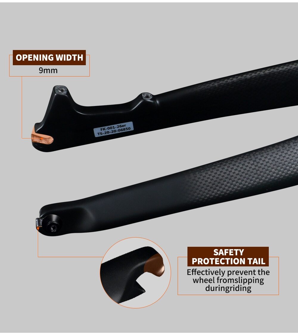 Carbon Fiber MTB Bicycle Rigid Fork 26 / 27.5 / 29 Inch Tapered Tube Front Fork