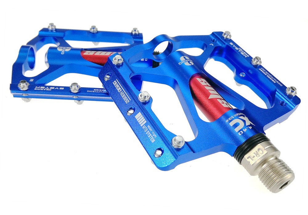 Aluminum Road MTB Mountain Bike XC Bicycle Pedal 3 Bearings Flat Pedals Blue