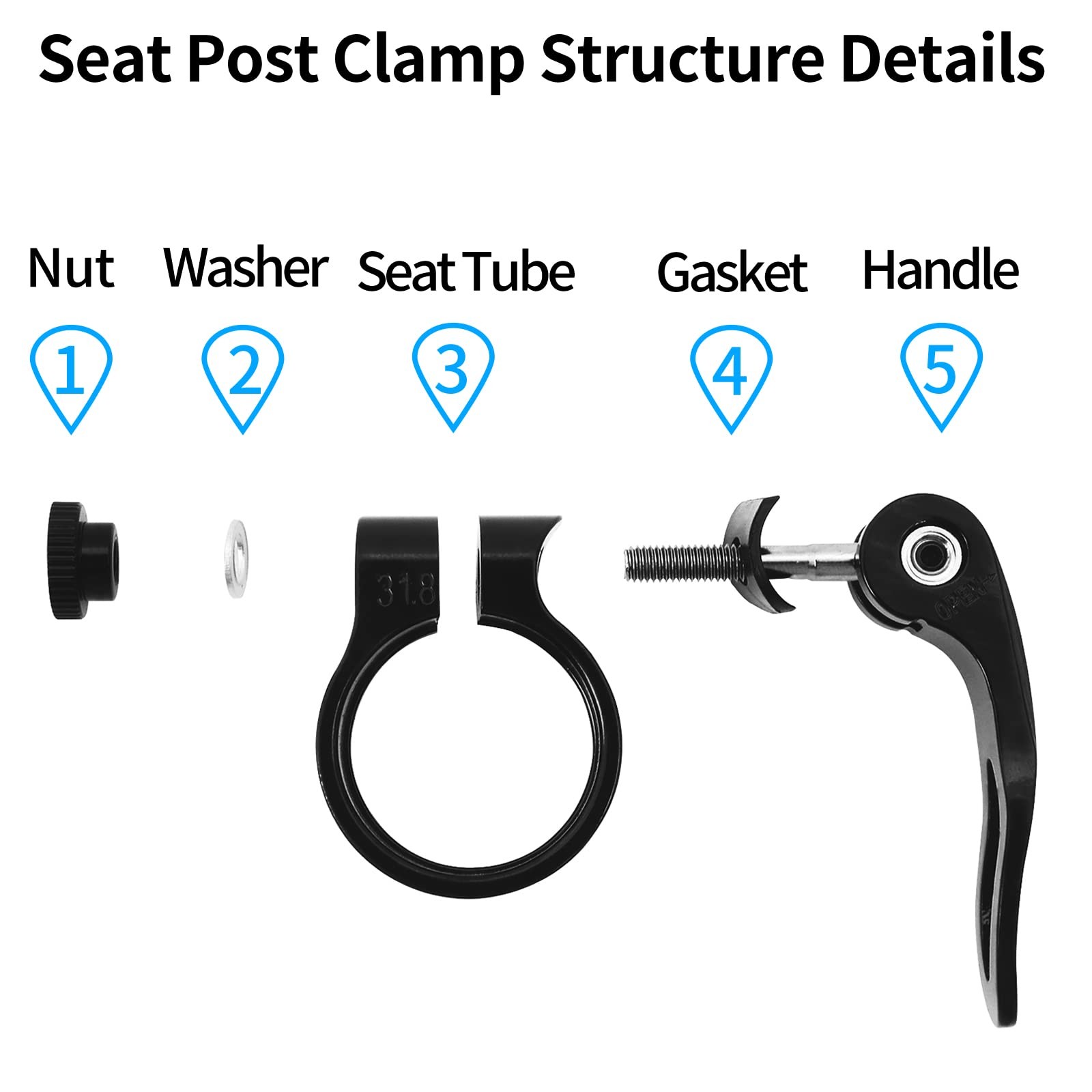 Premium Bike Seat Post Clamp 31.8mm Quick Release Seatpost Collar Aluminum