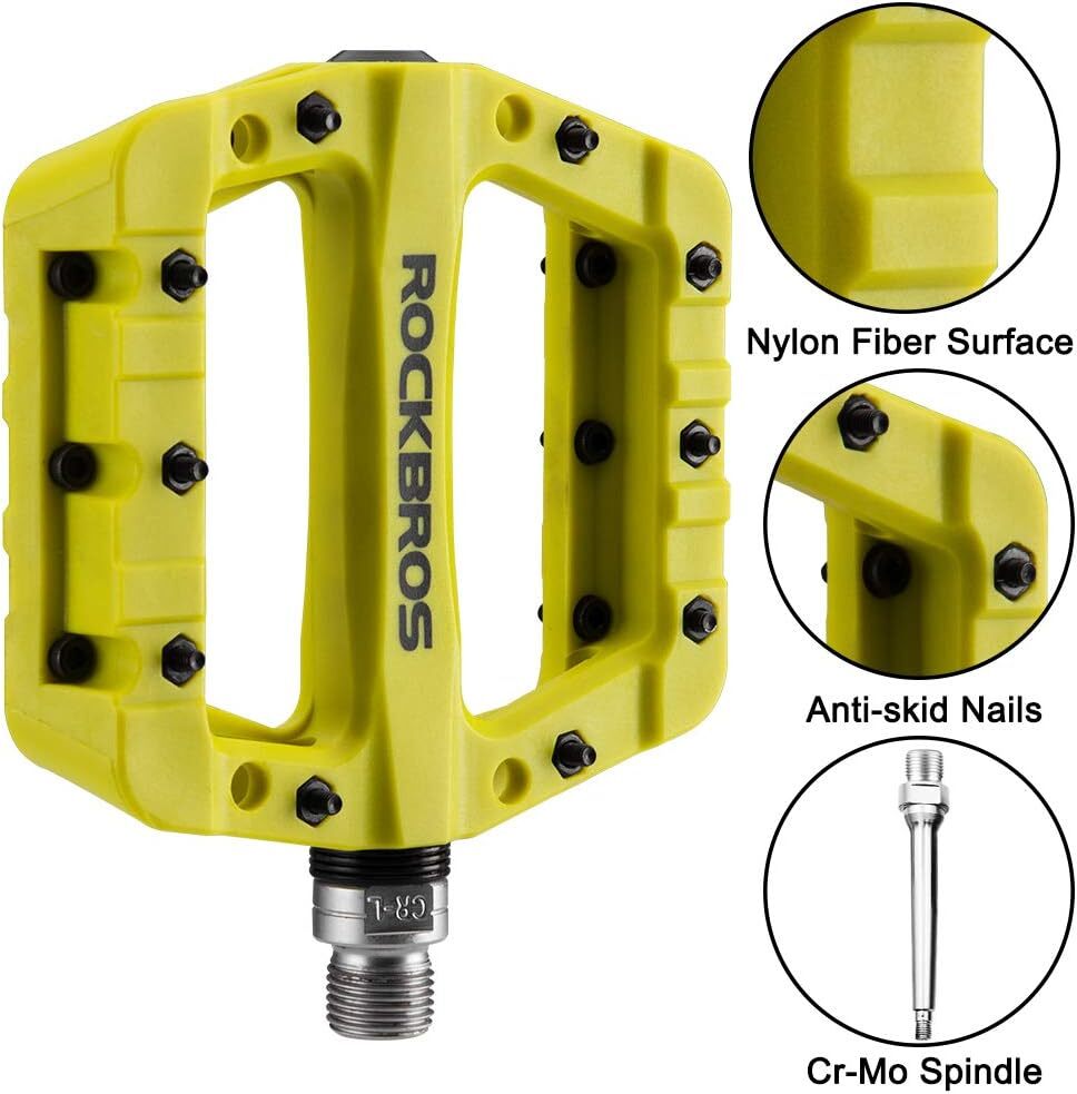 ROCKBROS MTB Road Bike Nylon Pedals Lightweight Widen 9/16″ DU Bearing Pedals