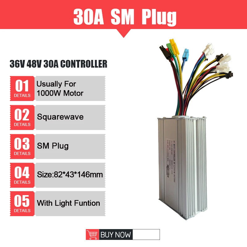 Ebike Controller 36V 48V 250W-1500W Waterproof Plug 15A/17A/22A/25A/30A/35A
