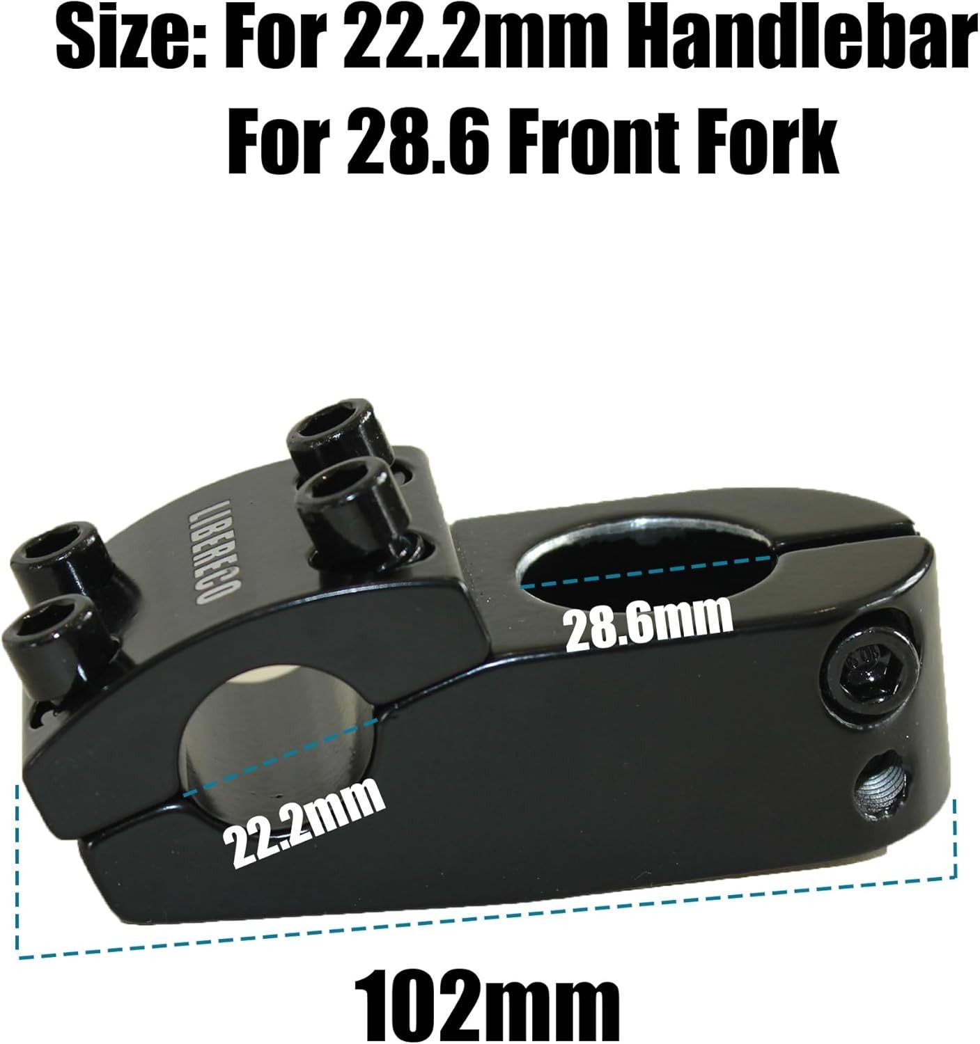 Libereco Aluminum Alloy BMX Stem:: Fits 22.2mm Handlebar & 28.6mm Fork Black