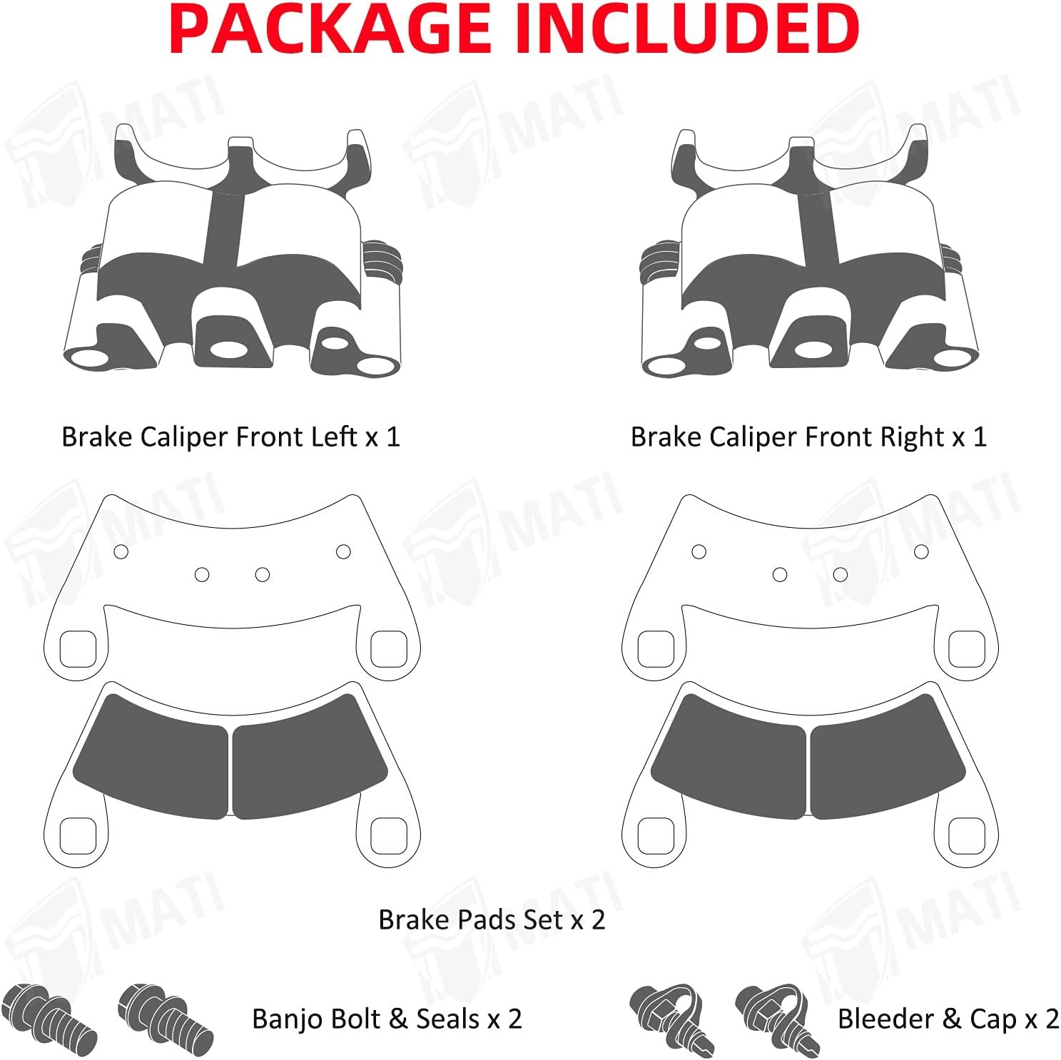 Front Left Right Brake Caliper Set with Pads without Mounting Bracket for