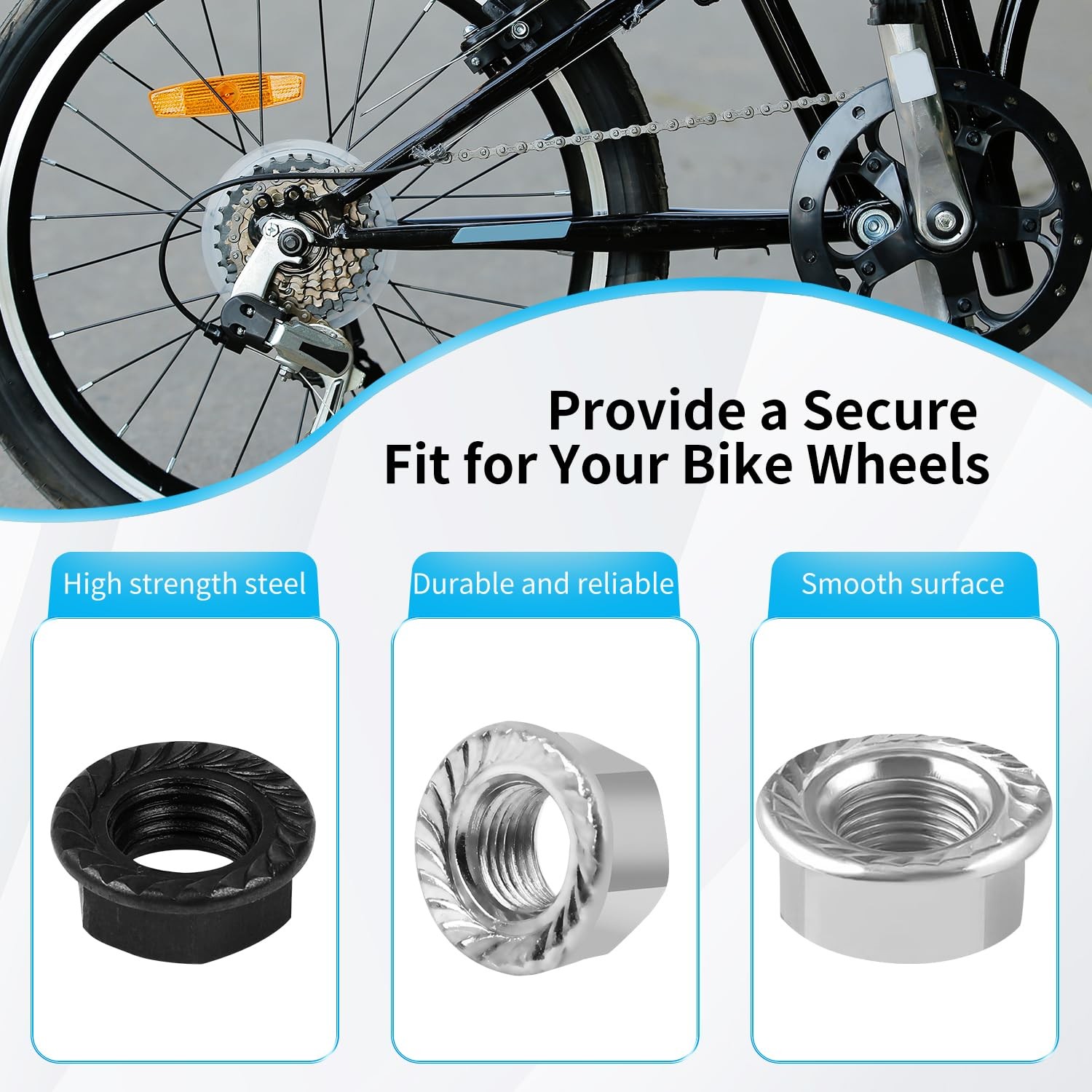 12PCS Bicycle Axle Nuts and Safety Washers, 3 Size M8 M9.5 M10 Bike Wheel Nut…