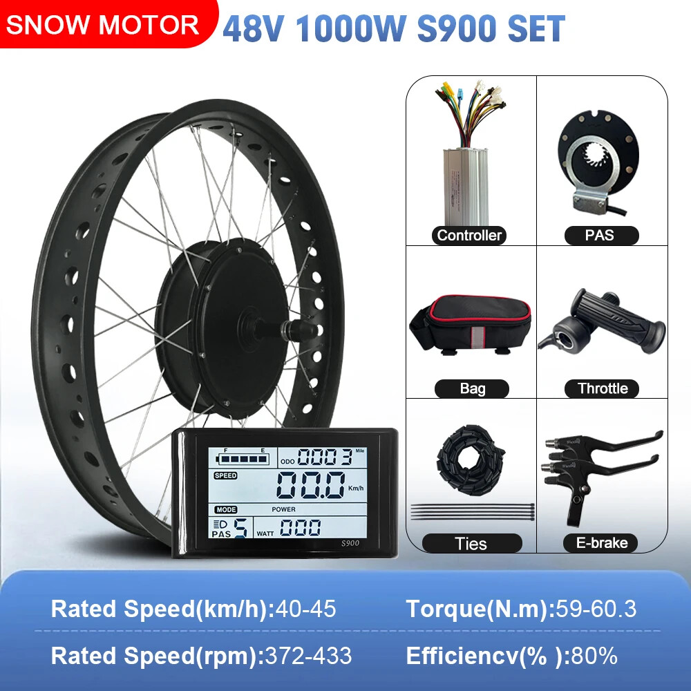 Snow E-bike Conversion Kit 48V 1000W Rear Rotate Hub Motor Wheel 170/190mm