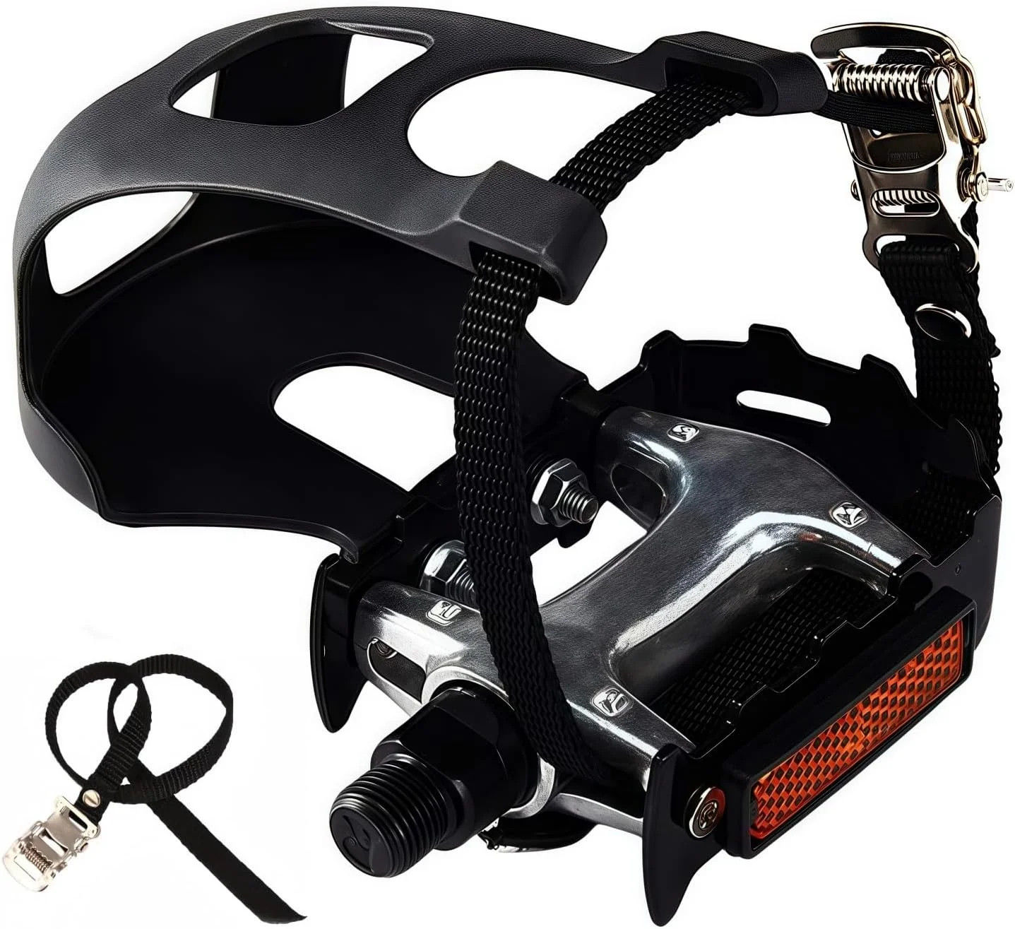Pro-Grade Spin Bike Pedals with Toe Clips & 4D Adjustable Straps – 9/16″ Spindle