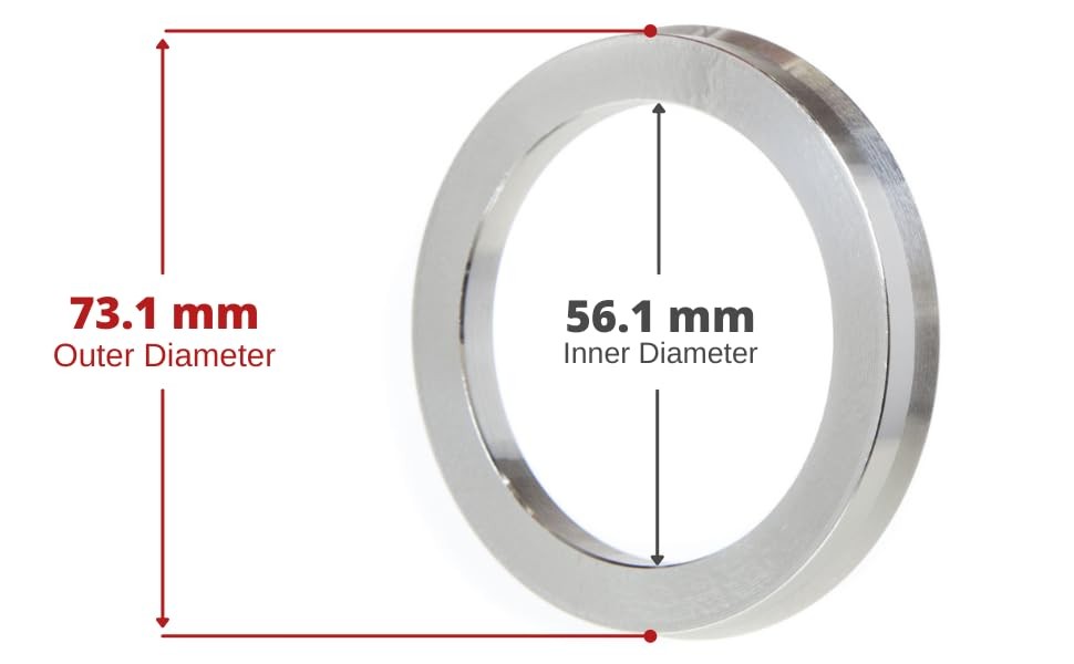 73.1mm OD to 56.1mm ID Silver Aluminum Hub Centric Rings