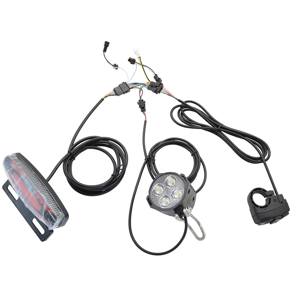 24V-48V E-Bike LED Headlight & Tail Light Set Horn Turn Signal Switch Button NEW