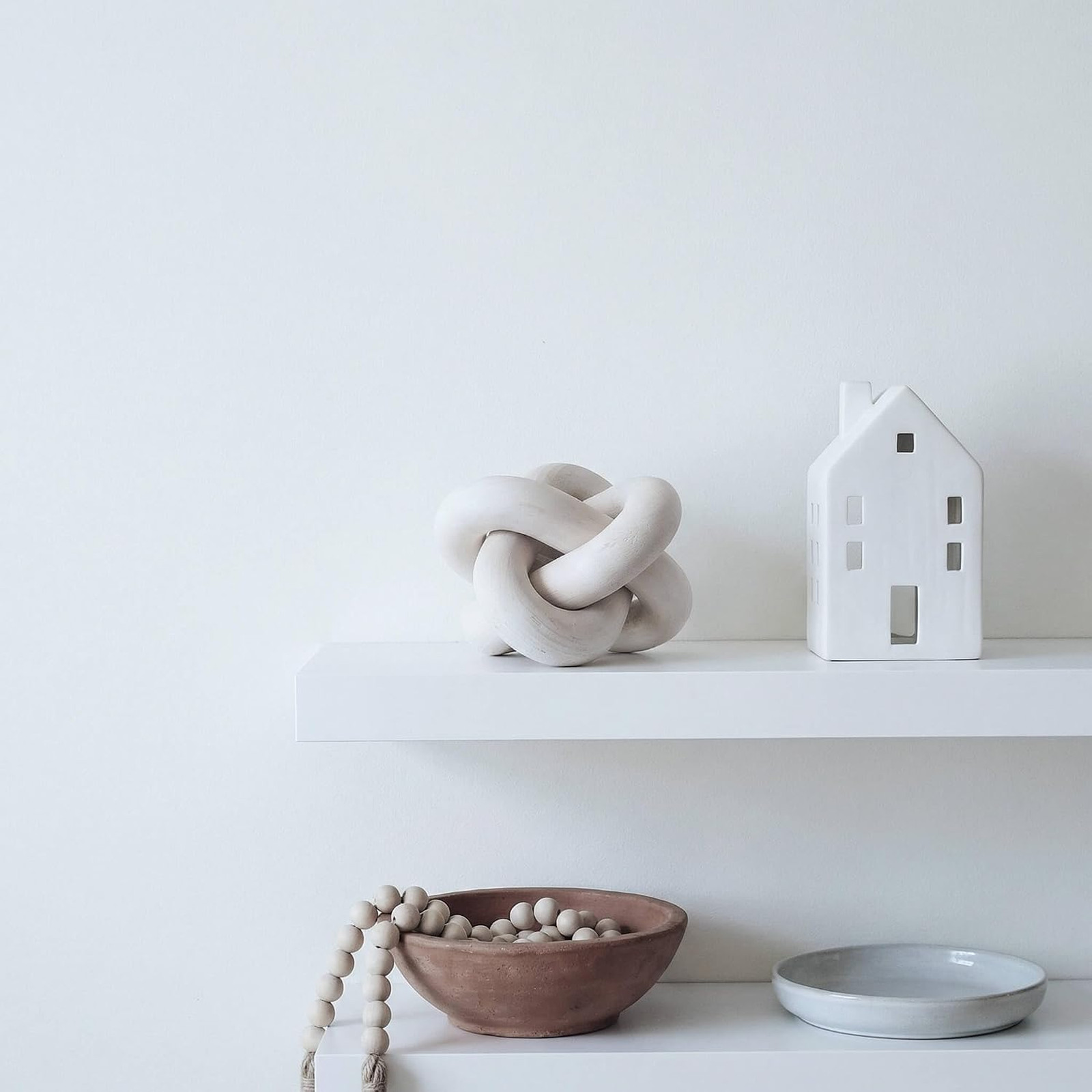Wooden Chain Link Decor Hand Carved Knot Sculpture Modern Boho Rustic White Home
