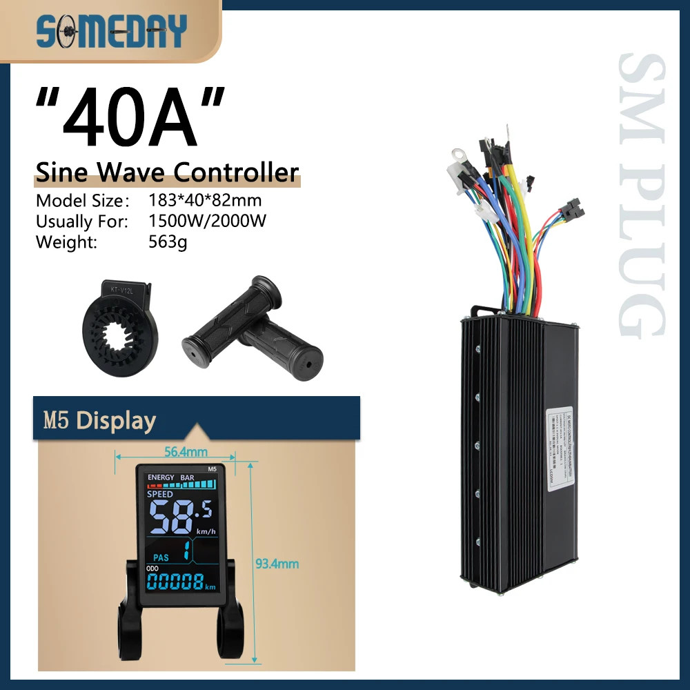15A-40A 24V-48V Three-Mode E-bike Sine Wave Controller for 250W-1000W Hub Motor