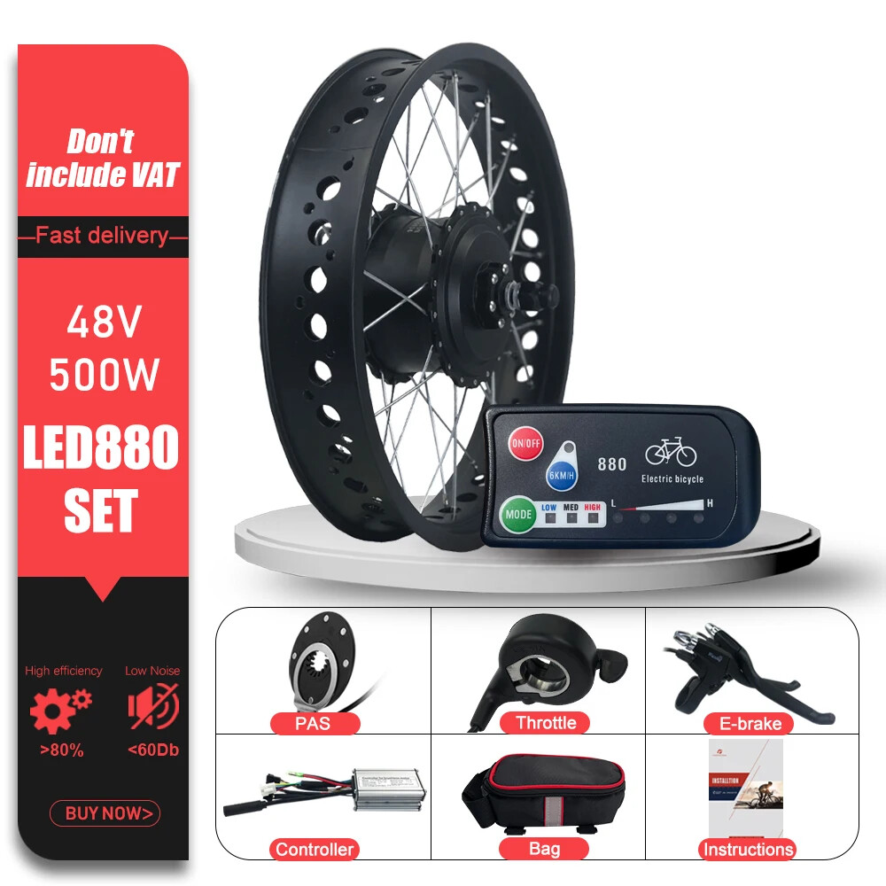 Snow E-bike Conversion Kit 20/26 in 36V 48V 500W Front Brushless Hub Motor Wheel