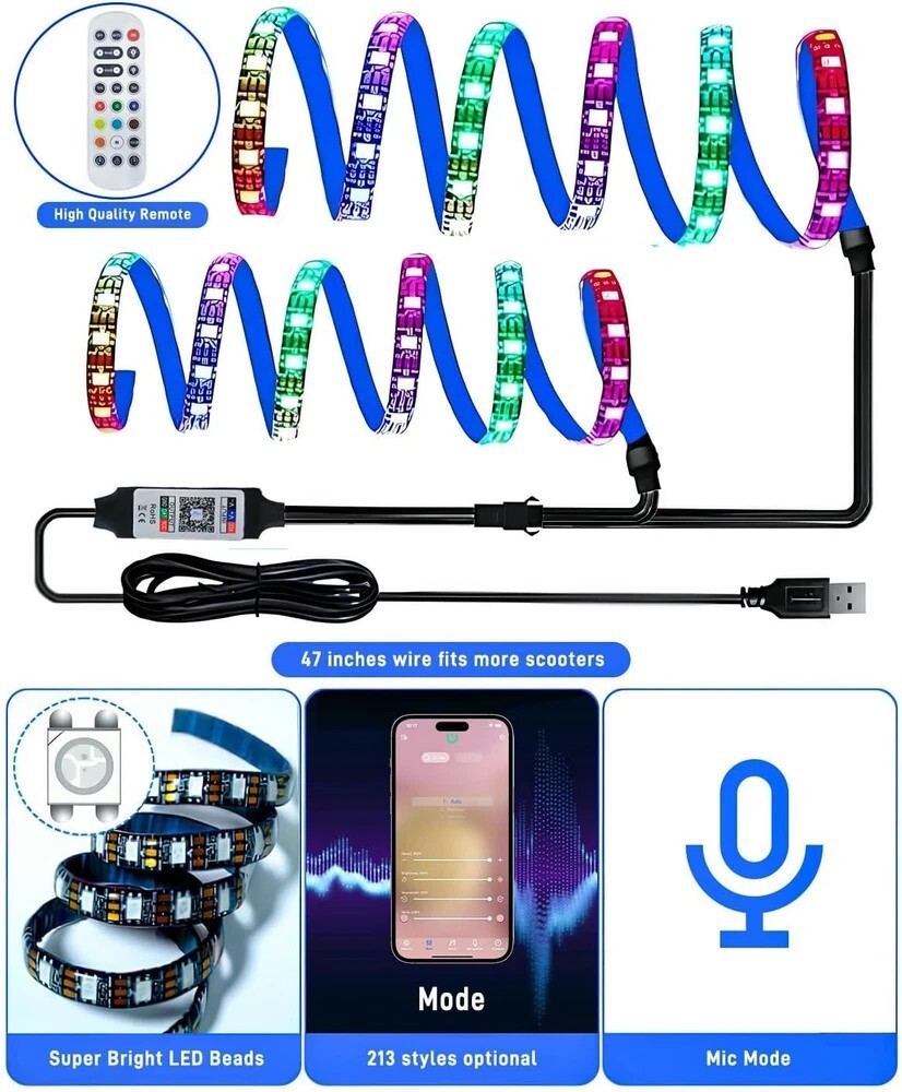 Led Lights for Scooter Night Riding, Battery Powered Remote & APP Controlled Col