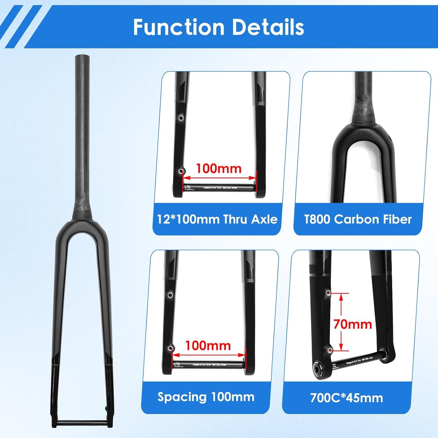 TOSEEK 700C Carbon Fiber Rigid Forks Gravel MTB Bike Tapered Disc Brake 100*12mm
