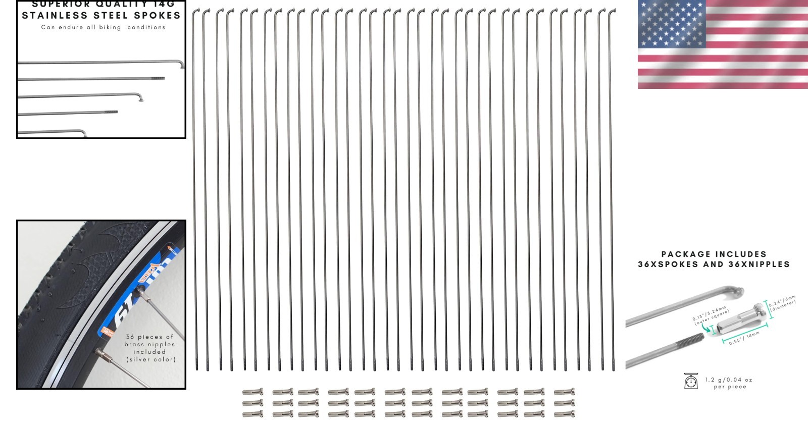 36Pcs 14G Stainless Steel Spokes 254mm – 294mm for MTB