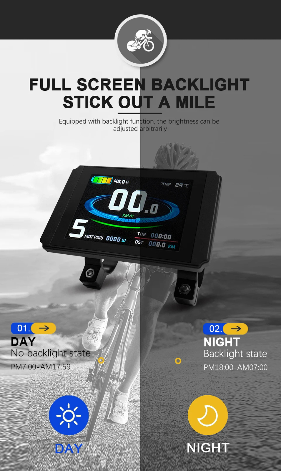 Electric Bicycle Color Display with USB 24V/36V/48V/52V/60V72V E-bike Display