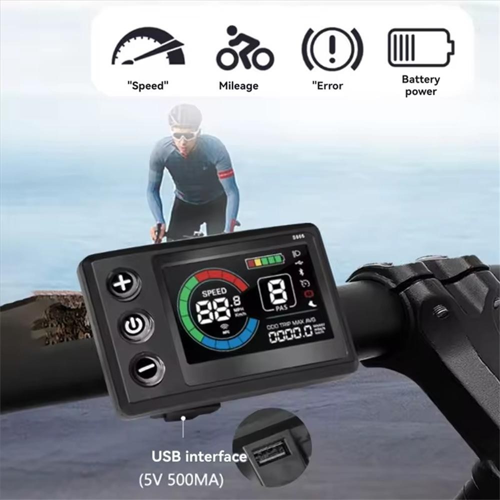 24V-60V E-Bike S866-1S LCD Display Meter Control Panel w/USB Port 5Pin WP Plug