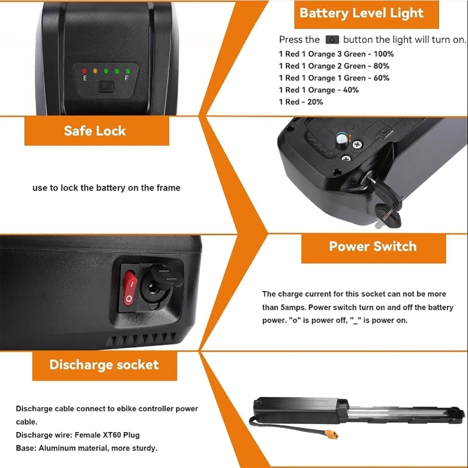 LITHIUM Ebike Battery W/4Pin Base 52V 48V 36V 15Ah 20AH For 0-2000W Bicycle Bike