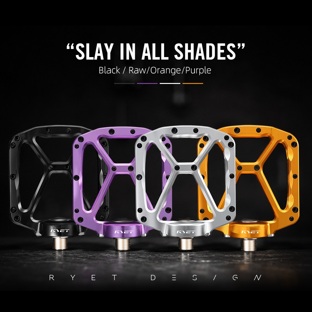 RYET CNC Machined Pedals 365g 7075 Aluminum DU Bearings Flat MTB Road Bike