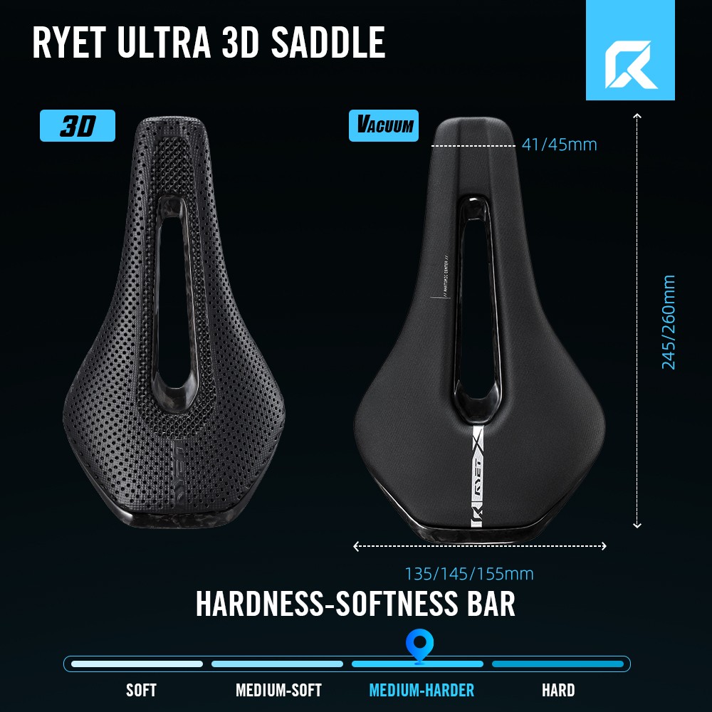 3D Printed Carbon Bike Saddle 135/145/155mm for MTB Gravel Road Bike Hollow Tech