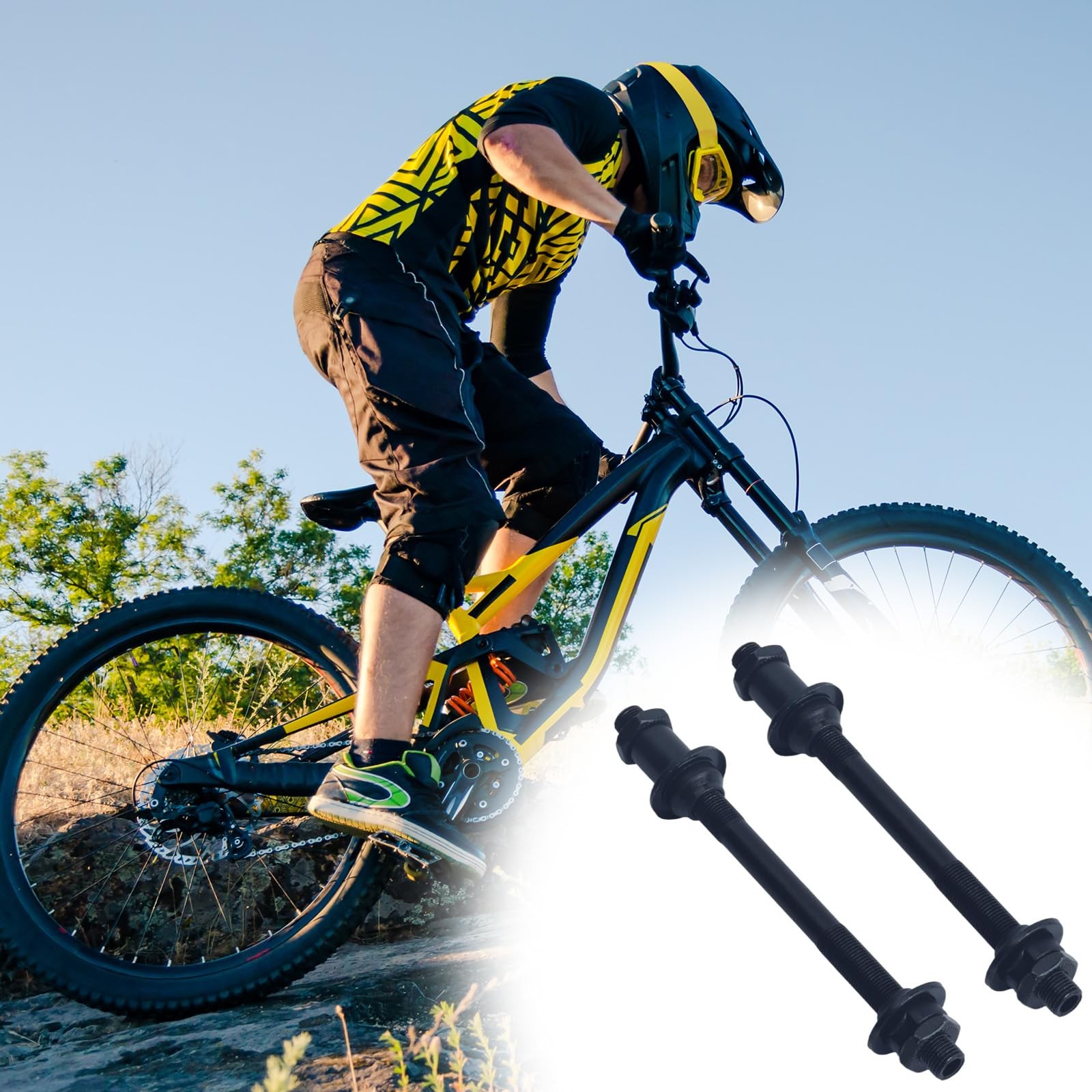 2Pcs Bike Axle Hollow Hub Shaft Front Rear Quick Release Axle Parts Black