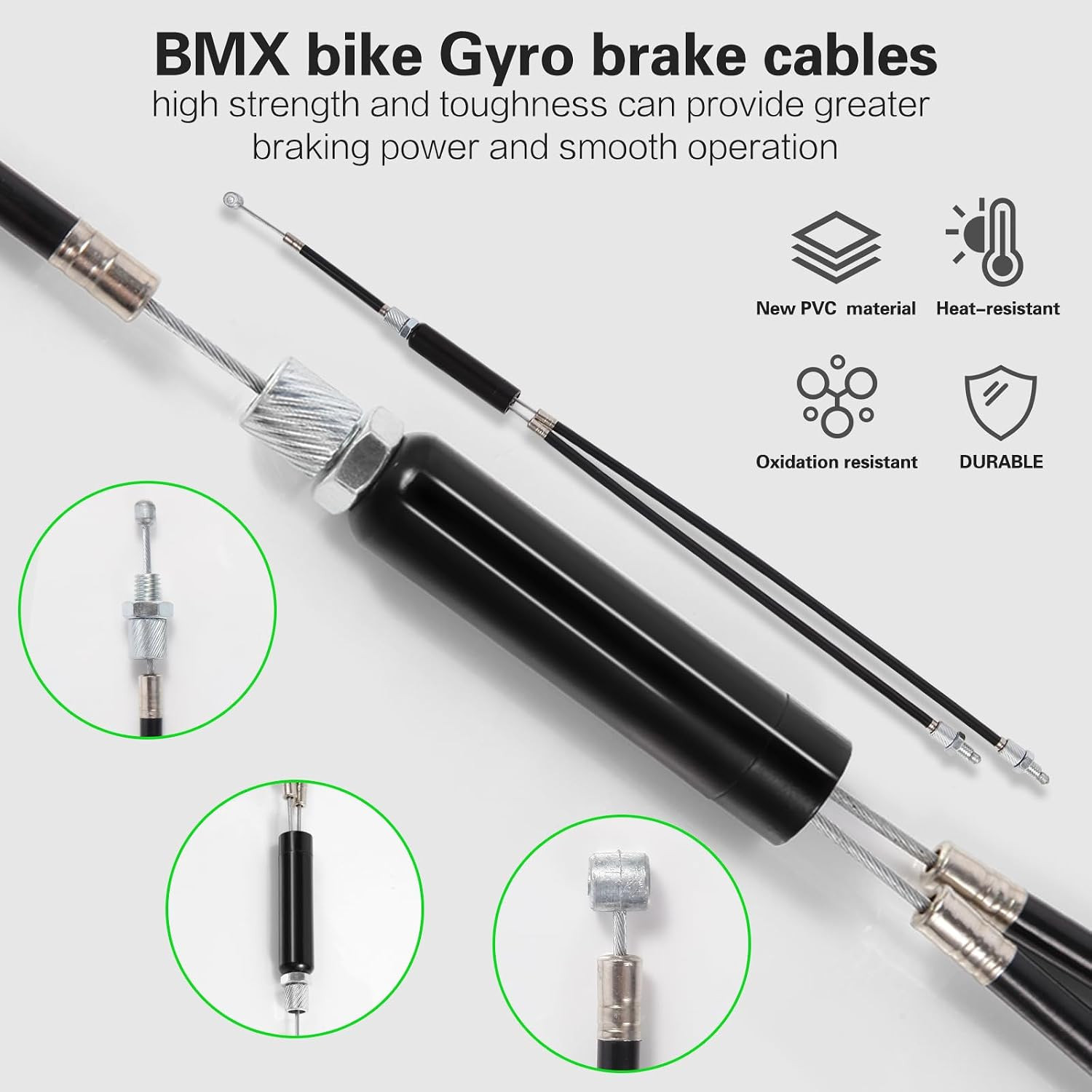 BMX Bike Gyro Brake Cables Front + Rear (Upper + Lower) with Spinner Rotor Full