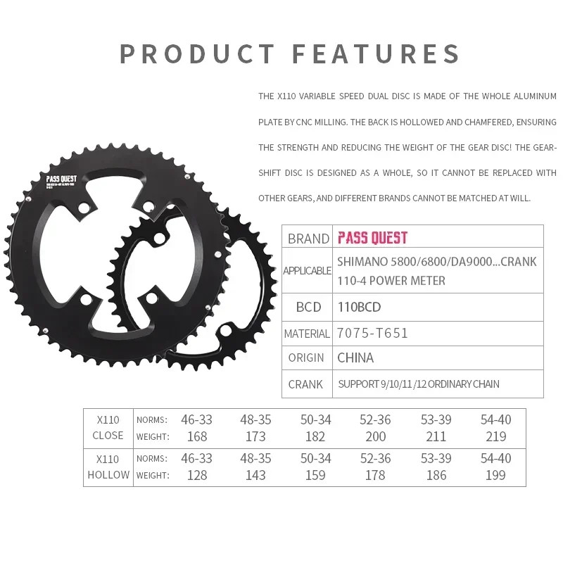 110 Bcd Chainring for Road Bike Chain Ring 48/35T 50/34T 52/36T 53/39T 54/40T