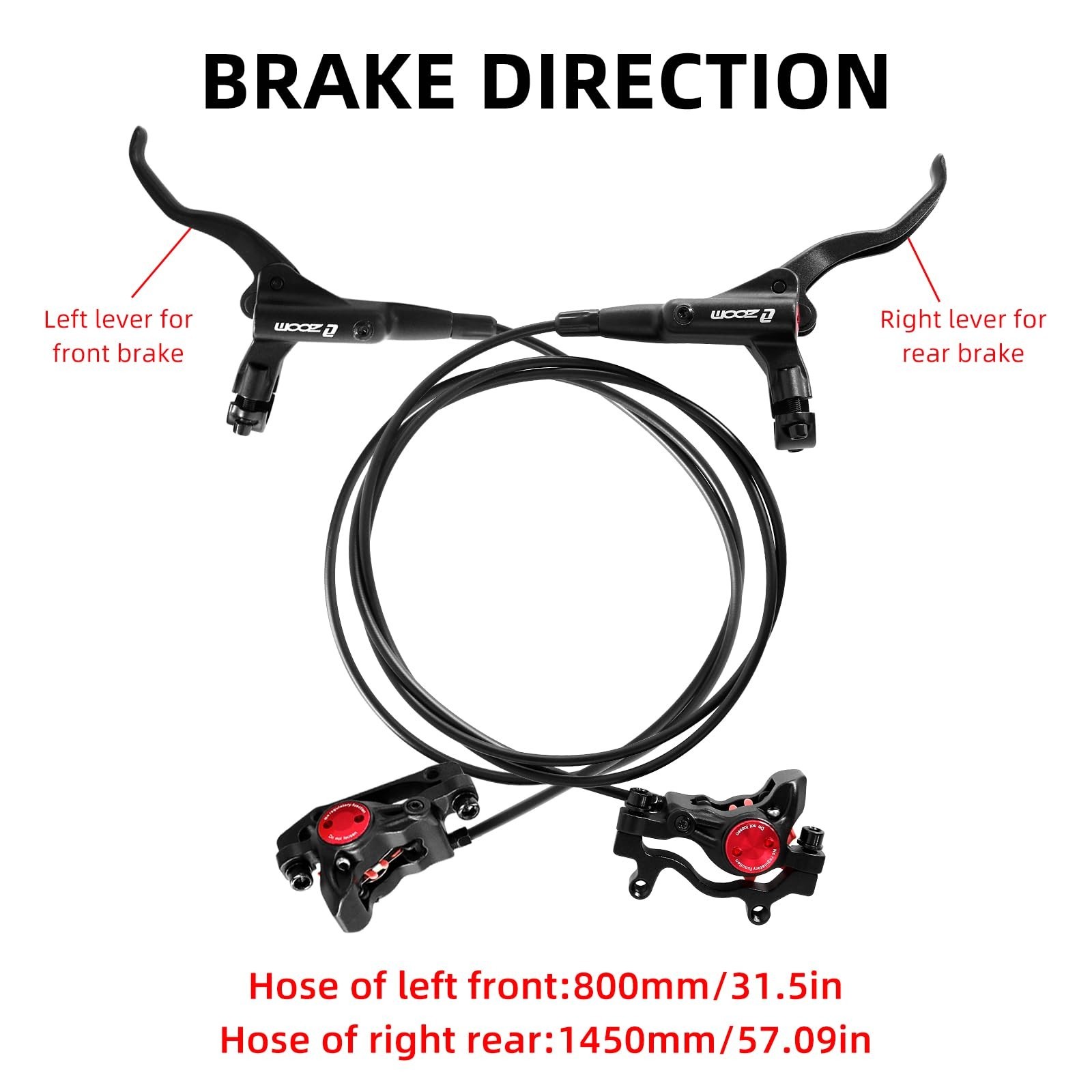 Z00M MTB Hydraulic Disc Brakes Set Mountain Bike Left Front 800mm Right Rear …