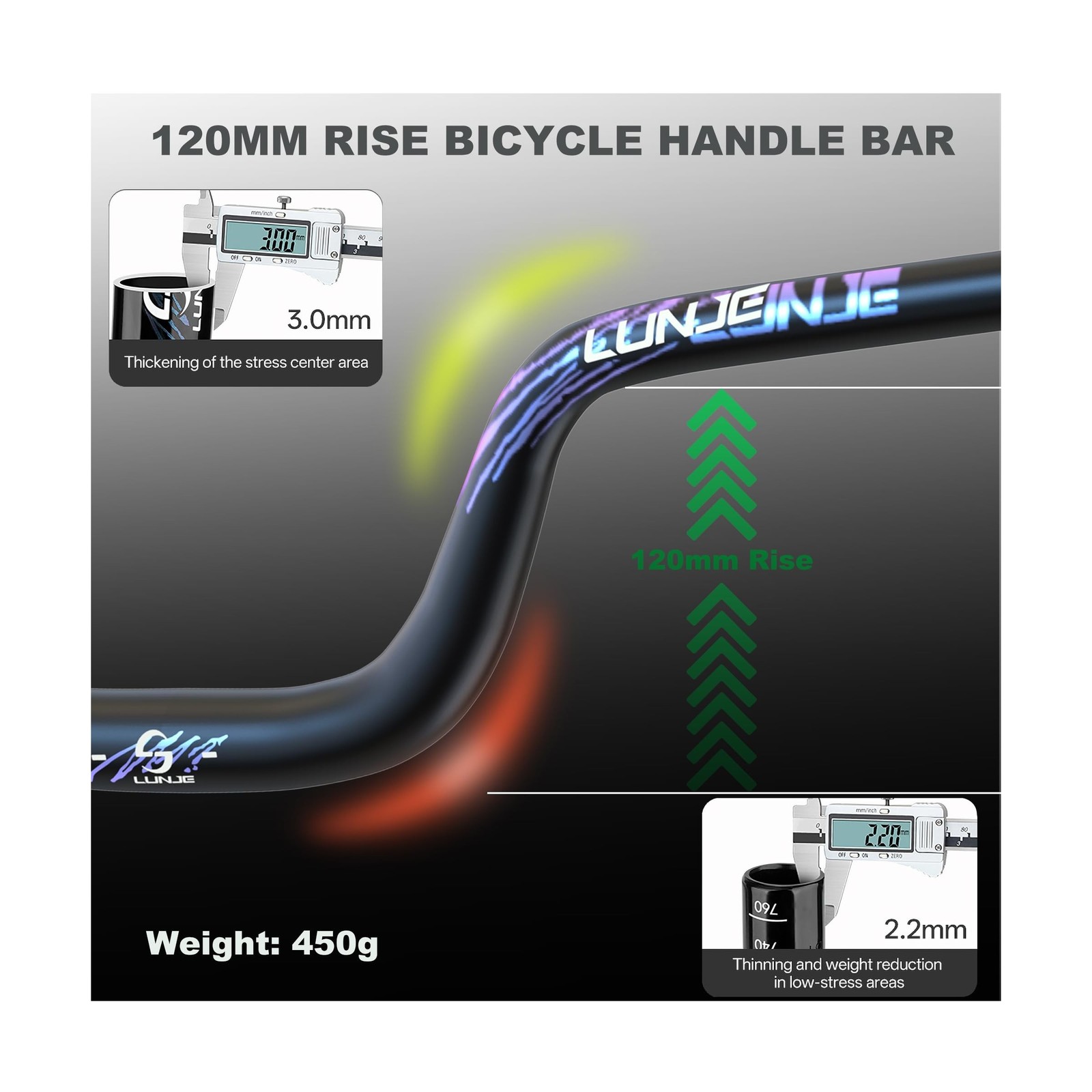 LUNJE 31.8mm Mountain Bike Handlebar, 35/50/70/90/120mm Rise Options, 780mm W…