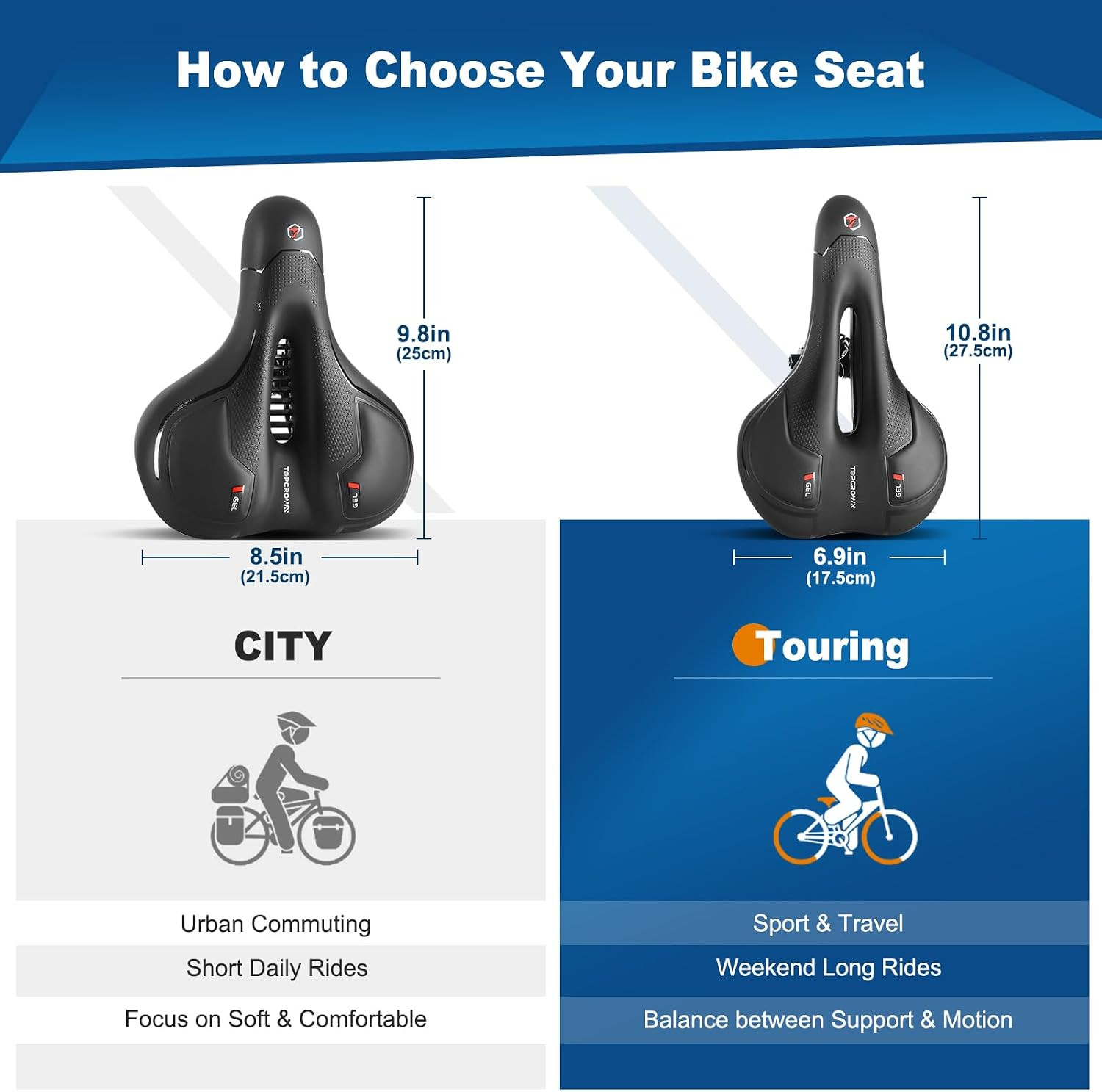 Bike Seat, Comfort Wide Bicycle Seat for Men Women, Waterproof Bike Saddle with