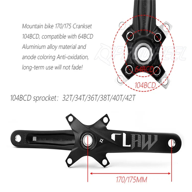 MTB Bicycle Crankset 104BCD 170/175Mm Aluminum Alloy Bike Crank with BB