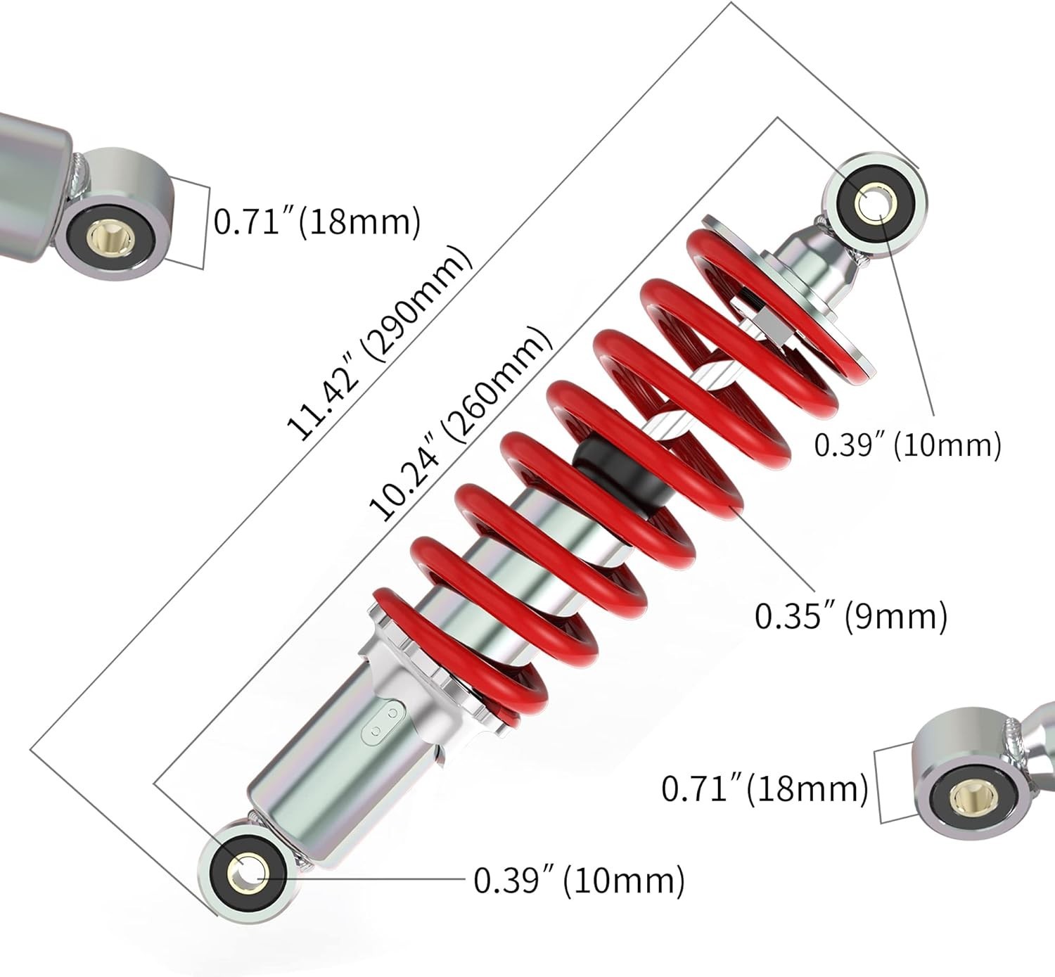 260mm Rear Shock, 10-1/4″ Mono Shock Adjustable Replacement for SDG SSR Lifan…