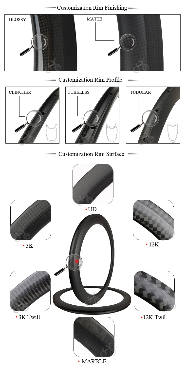 700C 23*60mm Carbon Rim Fixed Gear Road Bike Clincher UD Matte Glossy Ring