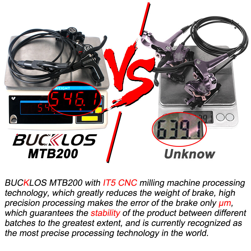 BUCKLOS Front Rear Hydraulic Disc Brake Mountain Road Bike 160/180/203mm Rotors