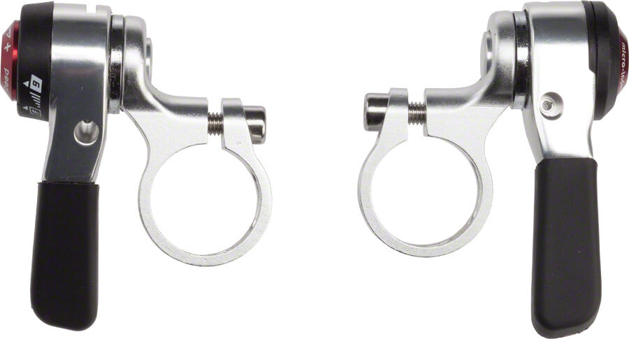 microSHIFT Thumb Shifter Set, 9-Speed, Double/Triple, Compatible, Silver