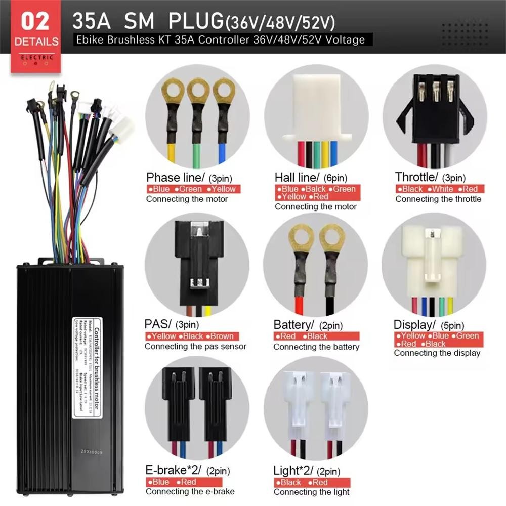 E-bike 36V-52V 35A Sine Wave Controller For 1000W 1500W Motor with KT Display
