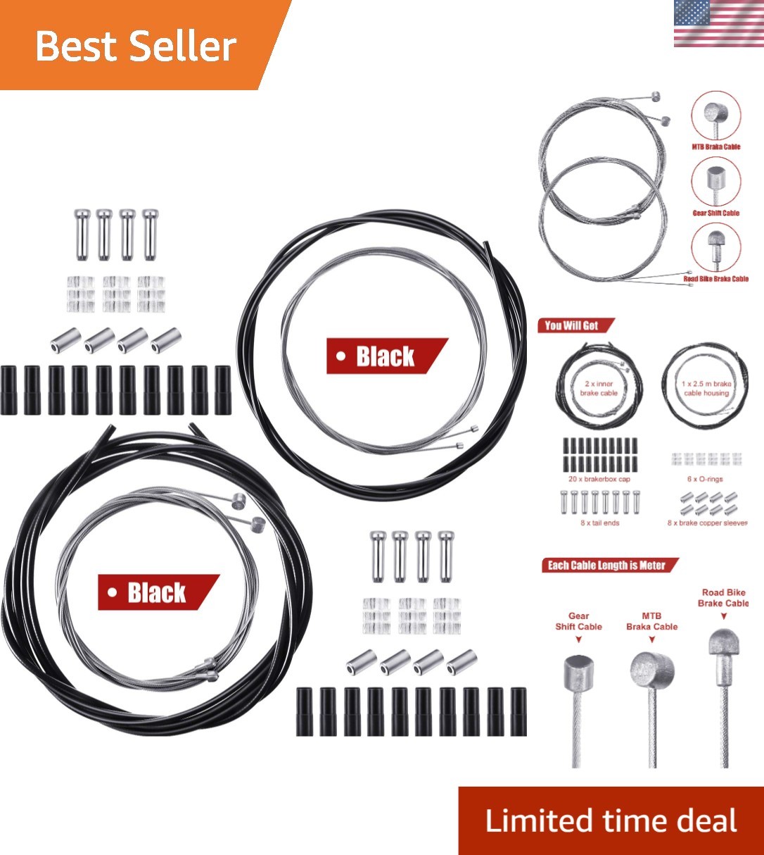 Heat & Rust Resistant Bike Cable Kit – 2.5m, Perfect for Mountain and Road Bikes