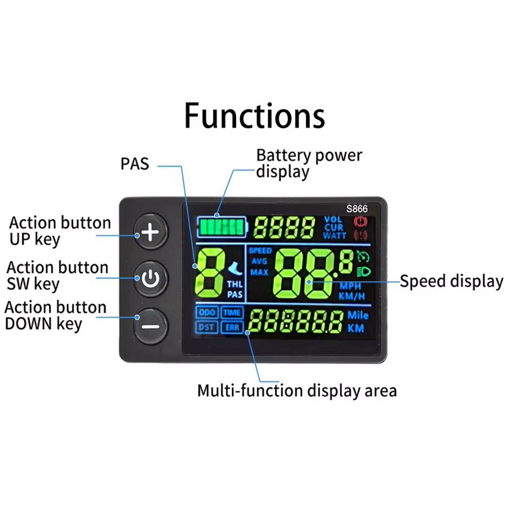 E-Bike 24V 36V 48V 60V S866 LCD Display Screen Control Panel with NFC Function