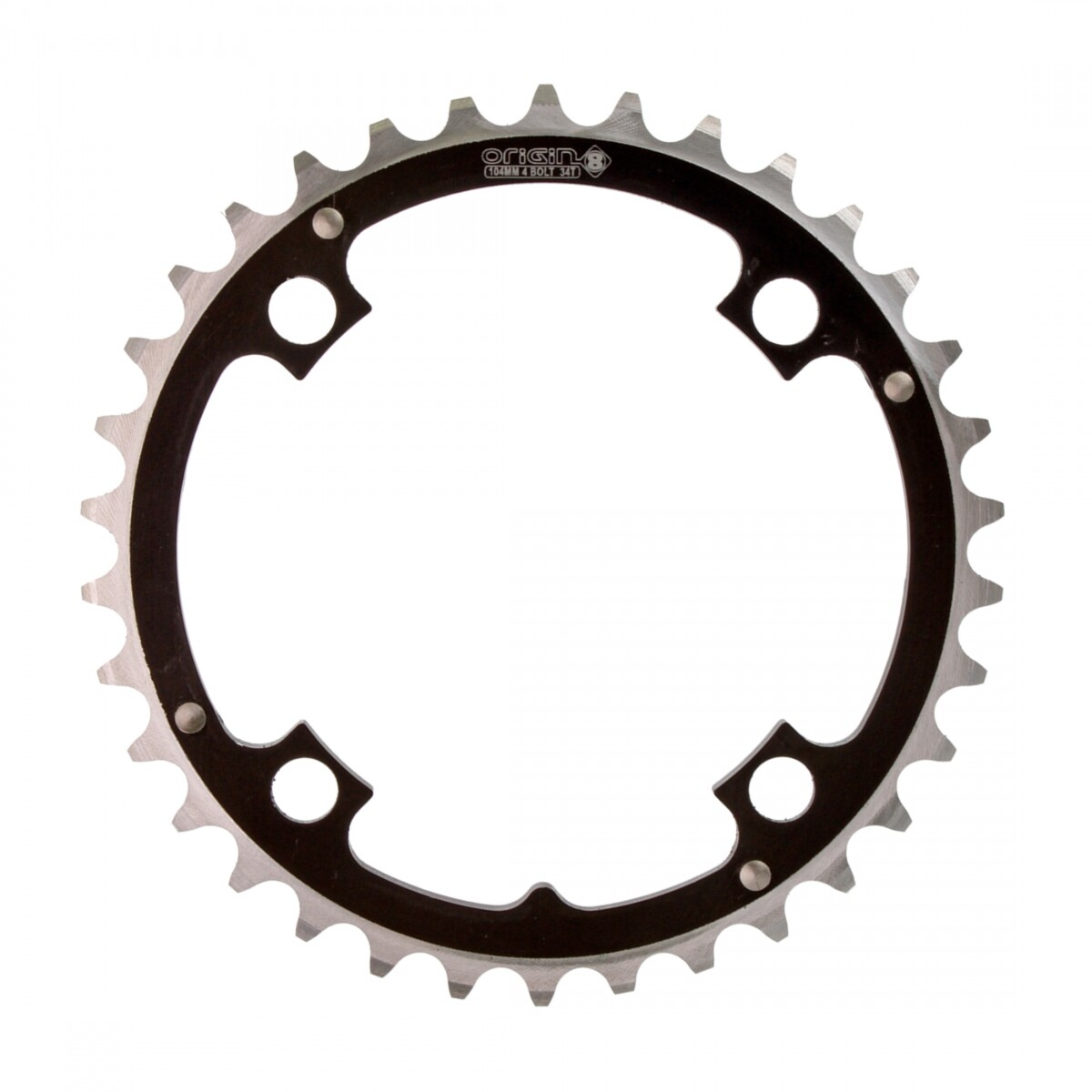 Origin8 Chainring 34T 104 BCD 4-Bolt 8/9/10-Spd Alloy Blk/Silver Ramped/Pinned