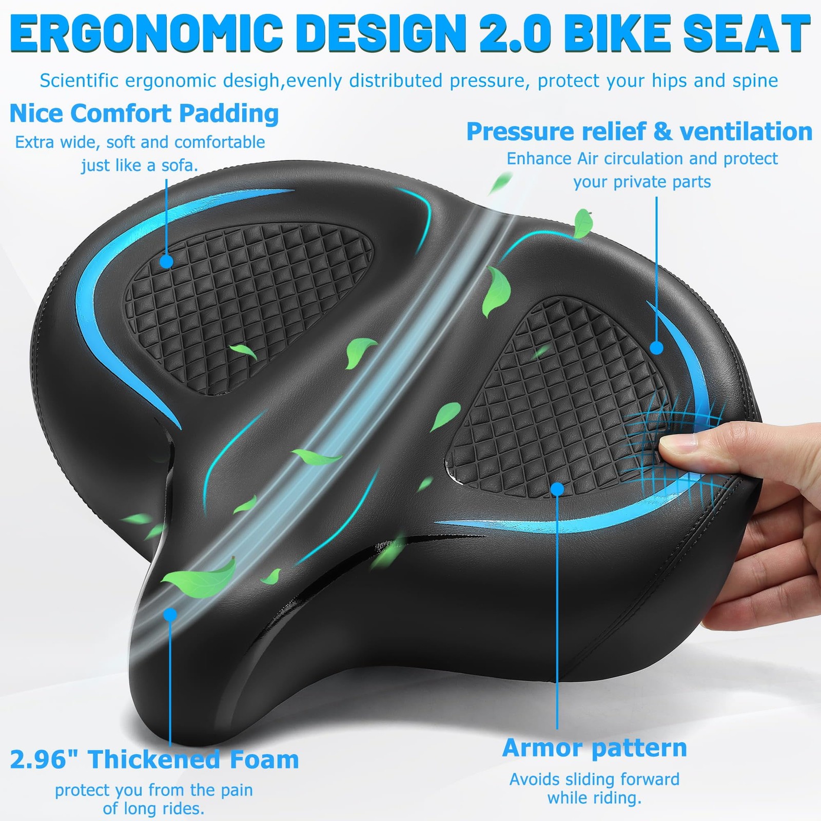 CDYWD Oversized Bike Seat for Men & Women Comfort Wide, Soft Padded Bicycle S…